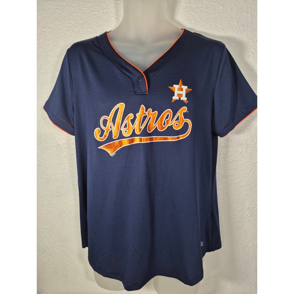 MLB Houston Astros Womens XL Navy Blue TX3 Cool Henley V-Neck Baseball Shirt